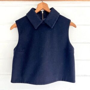 COS Navy Blue Wool Blend Sleeveless Top with Collar and Back Zip - 40/US 8